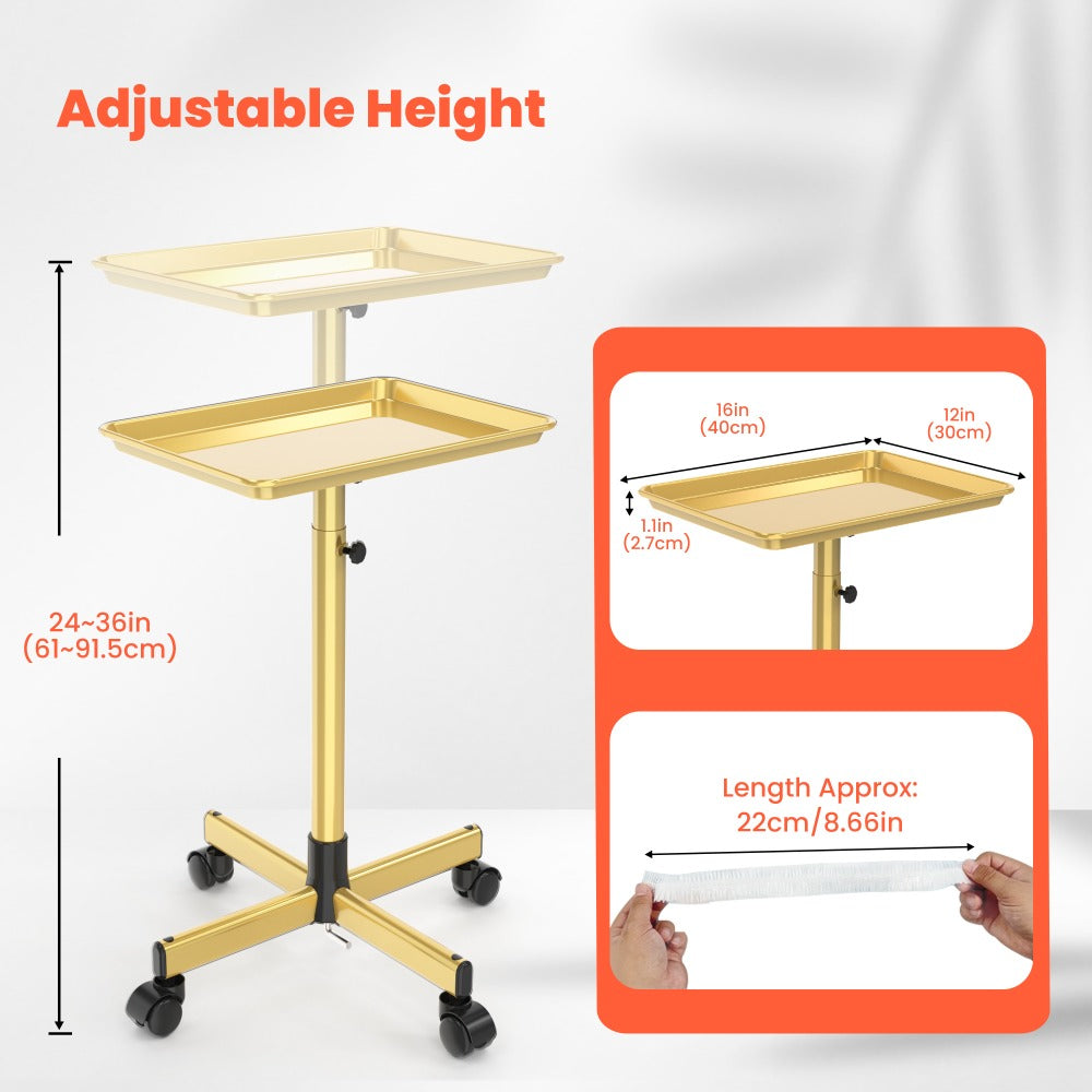 Adjustable Salon Tray Cart with 10 Disposable Covers and Gold or Pink Finish on Rolling Casters — image 5
