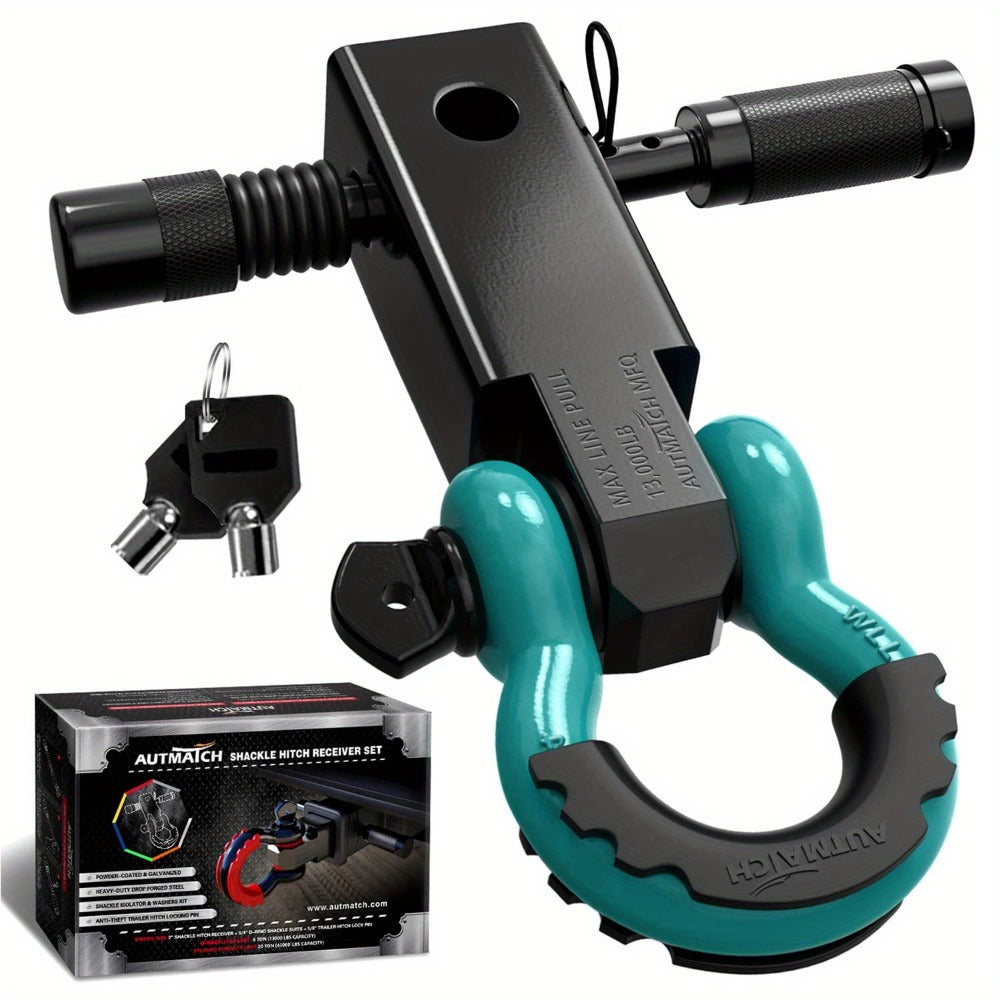 Shackle Hitch Receiver Kit 2 Inch – 45, 000 lbs Break Strength, Drop-Forged Steel, Lock Pin & D-Ring, Fits Truck RV ATV Boat,