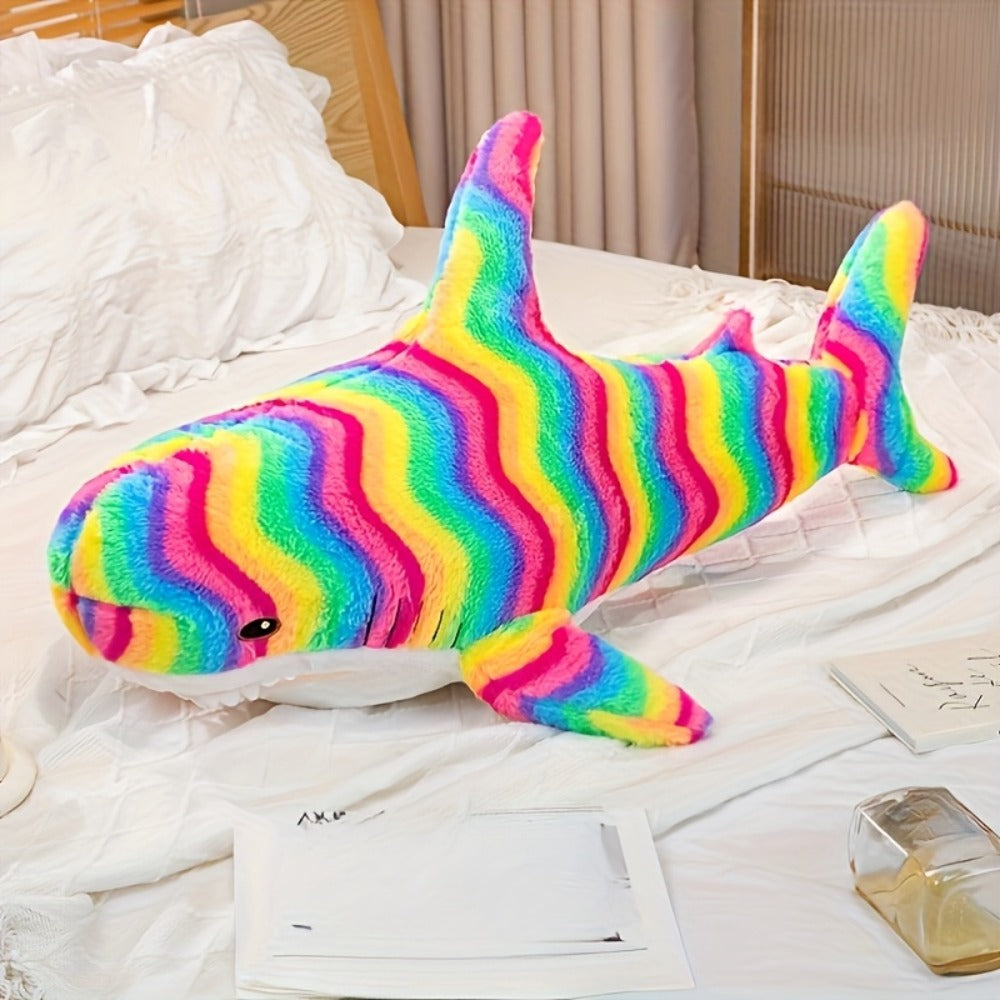 Stuffed Animal Rainbow Shark with Long Pillow Shape, Mixed Colors and Soft Plush Fabric for Room Decor — image 3