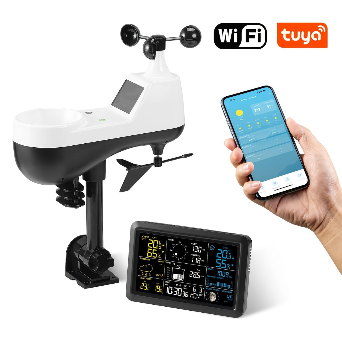 WiFi Weather Station | 7-in-1 Rain Gauge Wind Speed App Forecast — image 1