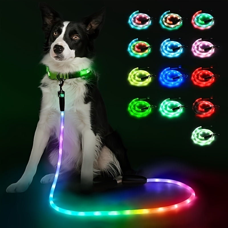 Four-Foot LED Dog Leash in White with Rechargeable Light Strip and Seven Pictured Lighting Modes — image 1