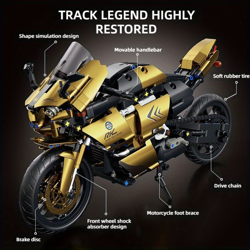 1000PCS Motorcycle Building Blocks 1:10 Scale DIY Black & Gold Motorbike Model Kit – Adult Collector Display Ornament — image