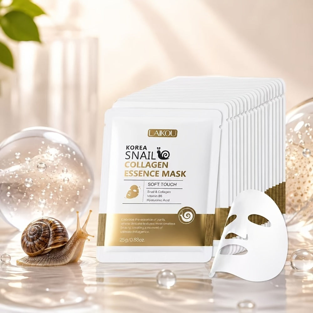 Face Mask, LAIKOU 20-Piece Snail Collagen Sheet Set with Individually Packed Facial Mask Sachets — image 1