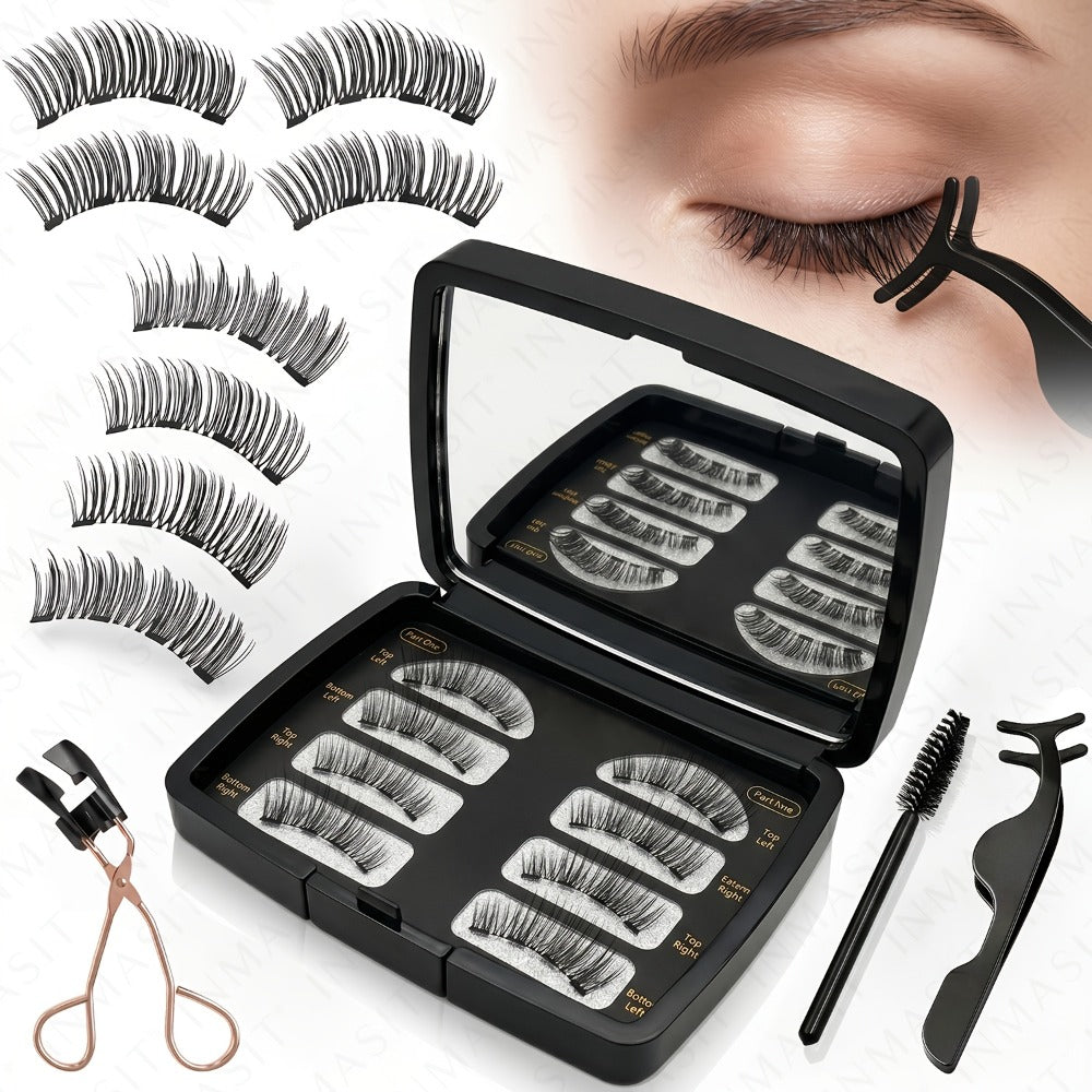 Eight-Piece Black Magnetic False Eyelash Kit with Rectangular Case, Applicator, Tweezers and Brush — image 3