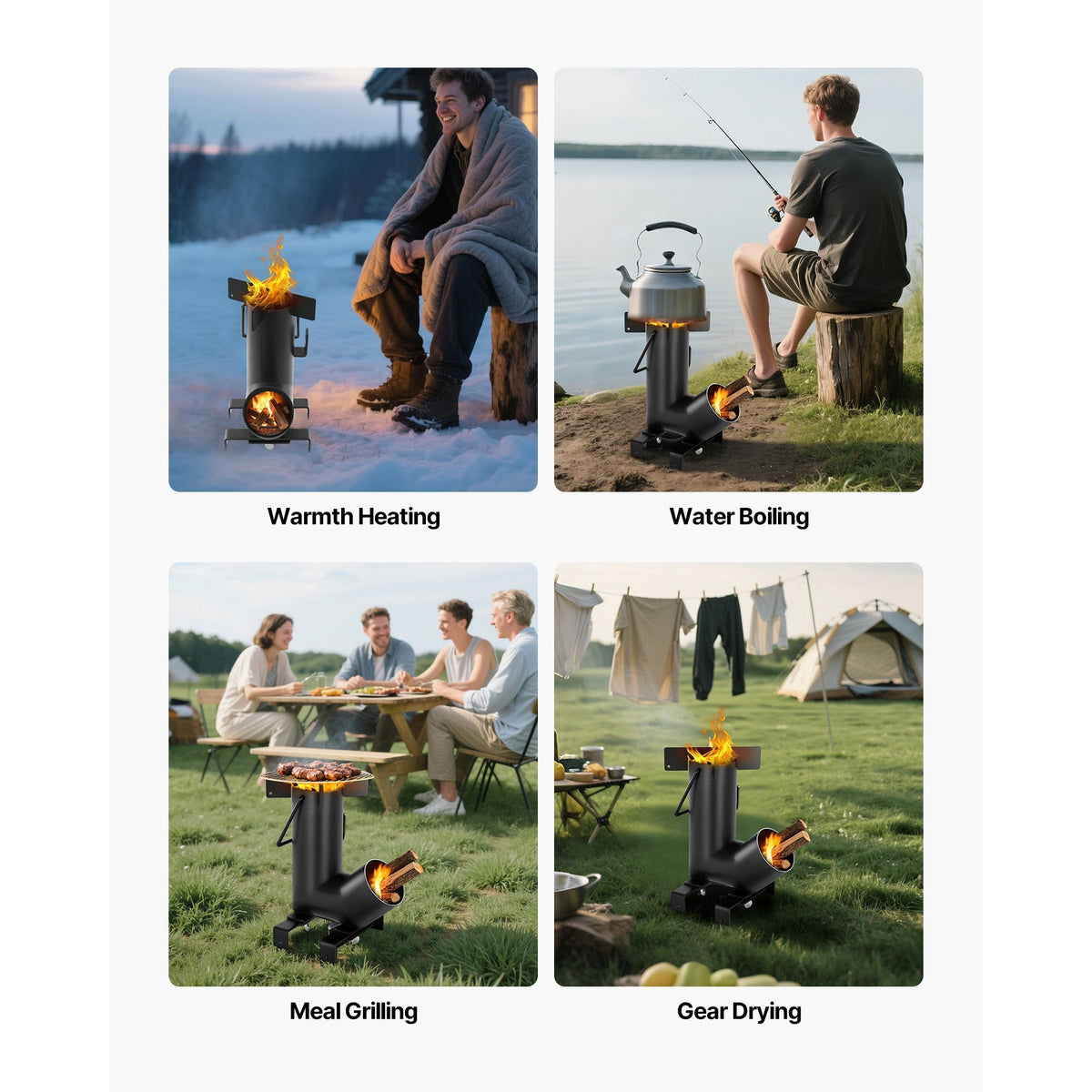 Black Wood-Burning Rocket Camping Stove with Cast-Iron Cooktop, Storage Bag and 12.96-Pound Weight — image 4