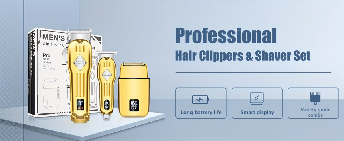 Hair Clippers & Trimmers Three-Piece Set with Full-Size Clipper, T-Blade Detailer, Foil Shaver and LCD Displays — image 11