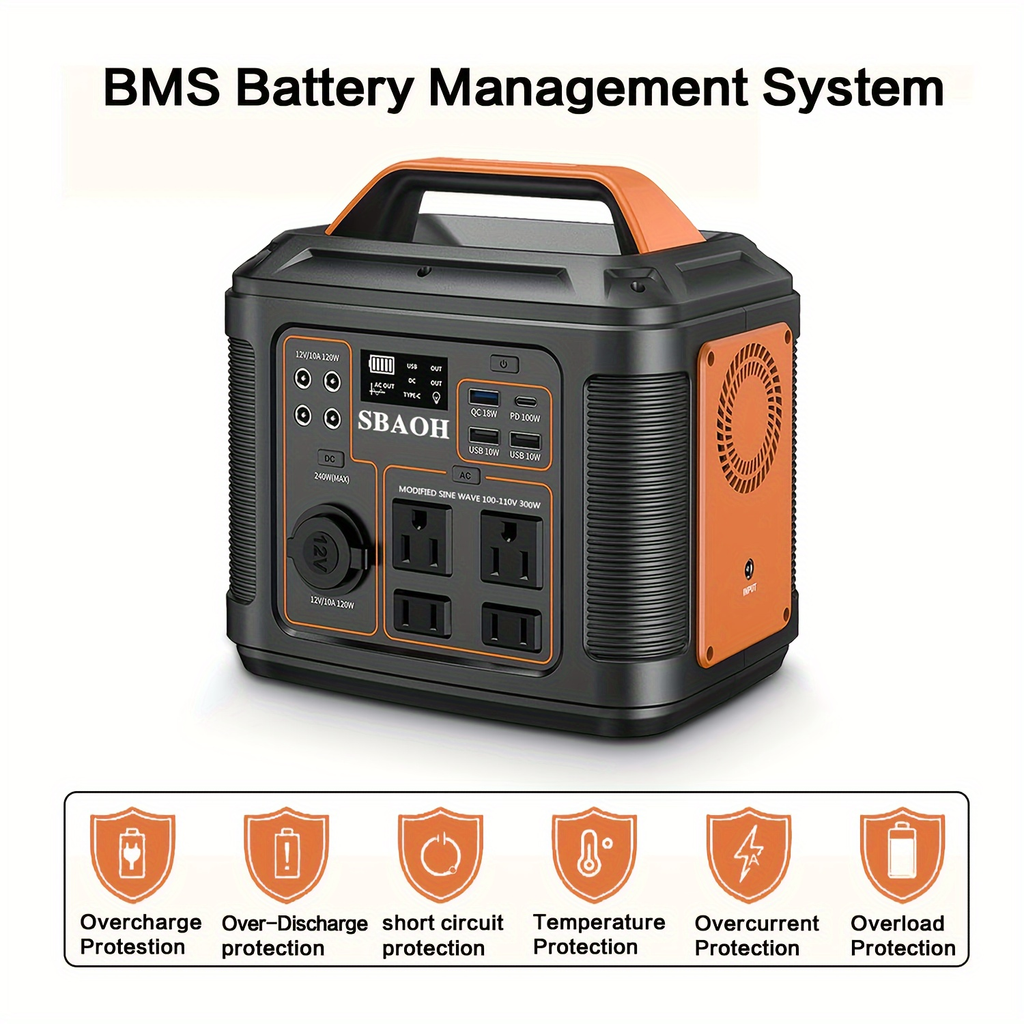 Backup Power Supply 300W 296Wh Portable Power Station Quick Charge AC Outlet DC USB LED Flashlight Lithium Battery for Home C