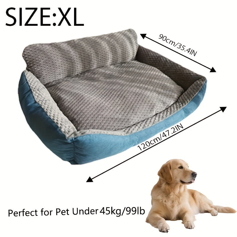 Blue-Gray Dog Bed Couch with Raised Back and Side Bolsters in Four Sizes, Plus One Random Cat Teaser — image 25