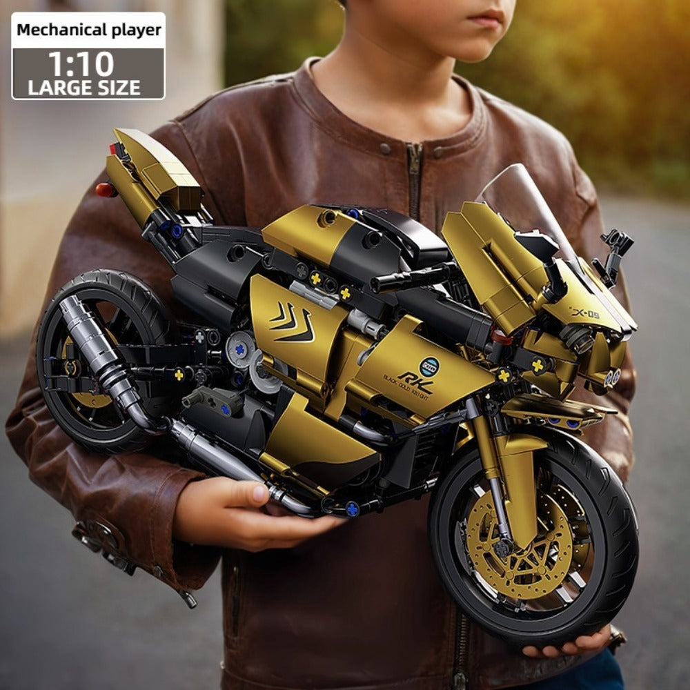 1000PCS Motorcycle Building Blocks 1:10 Scale DIY Black & Gold Motorbike Model Kit – Adult Collector Display Ornament — image