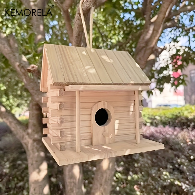 Wooden Bird Nest Breeding Box for Parrots & Small Birds – Hanging Outdoor Cage Accessory, Natural Solid Wood Birdhouse — imag