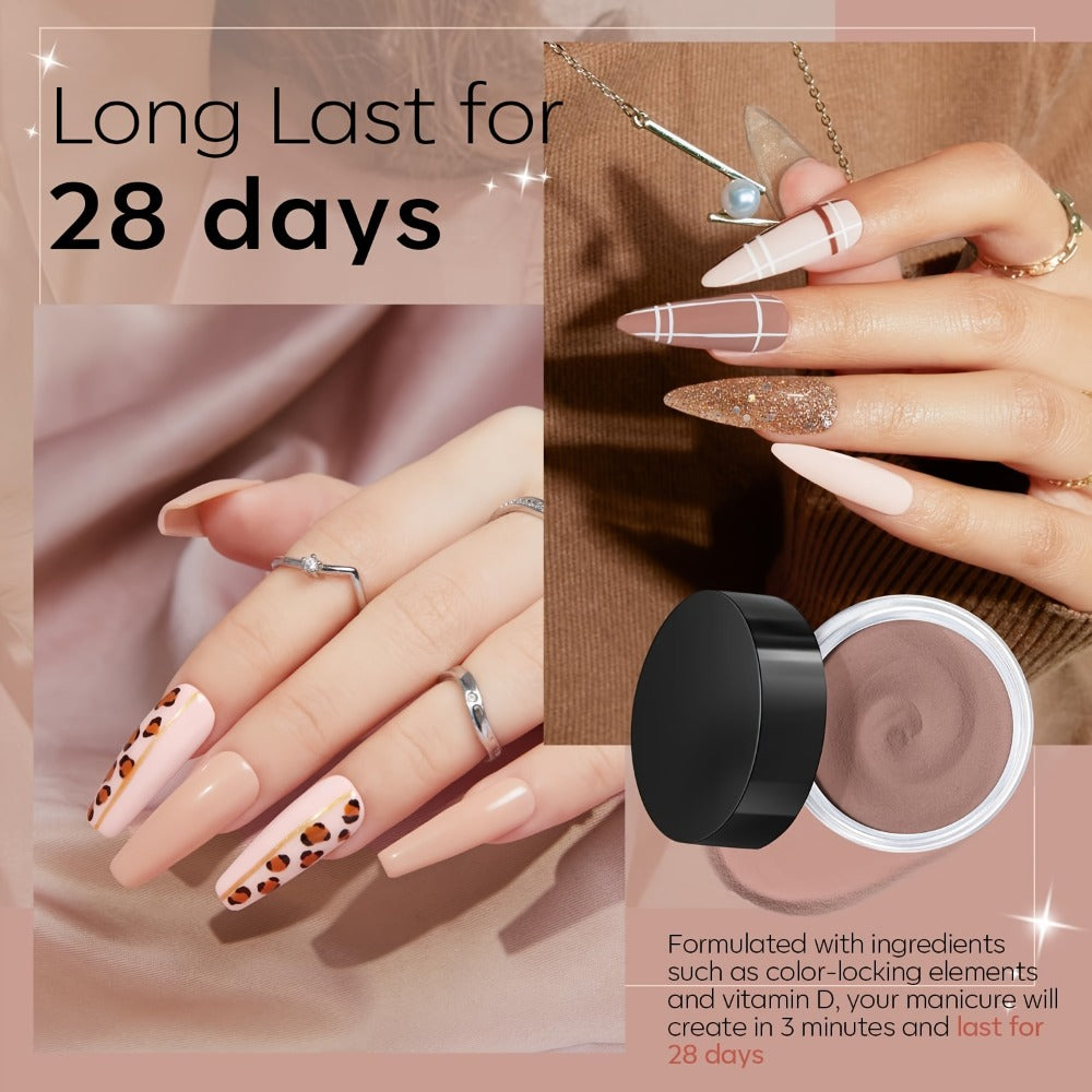 Dip Powder Nail Kit with YANYILIKE Label, Four Nude Gold Glitter Powders, Three 10ml Liquids and Four Tools — image 4