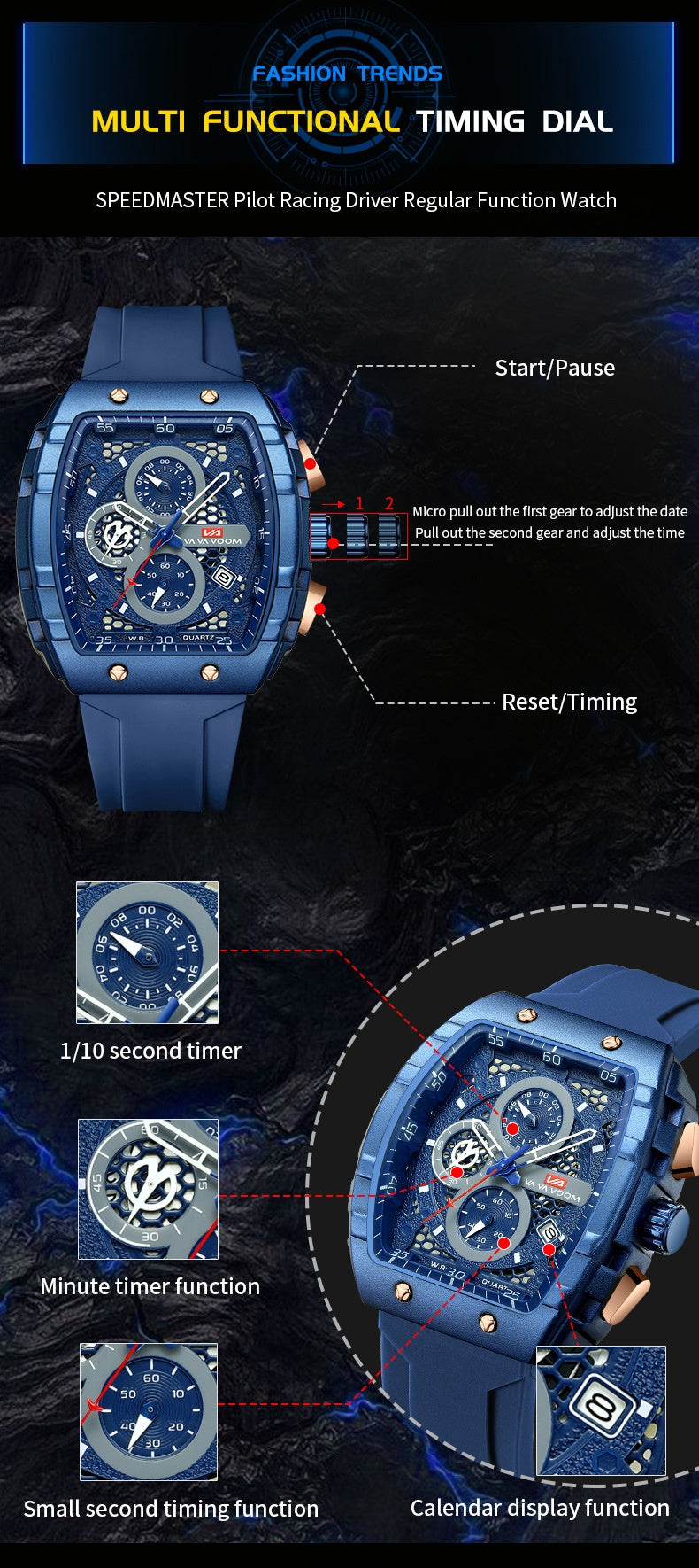 Multifunctional Business Waterproof Calendar Wine Barrel Non-automatic Mechanical Watch