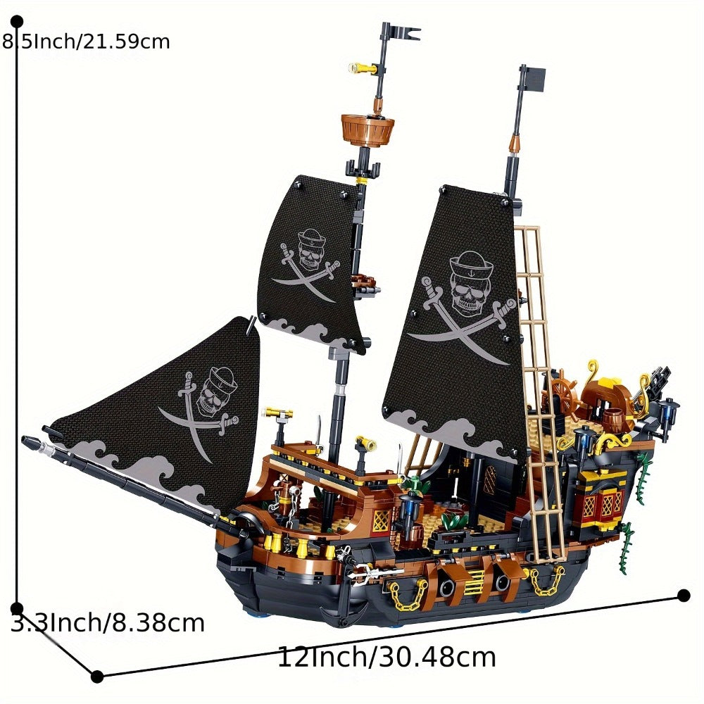 1282-Piece Pirate Ship Building Block Model with Black Sails, MY051 Checkout Code and Pictured 30.48 cm Length — image 2