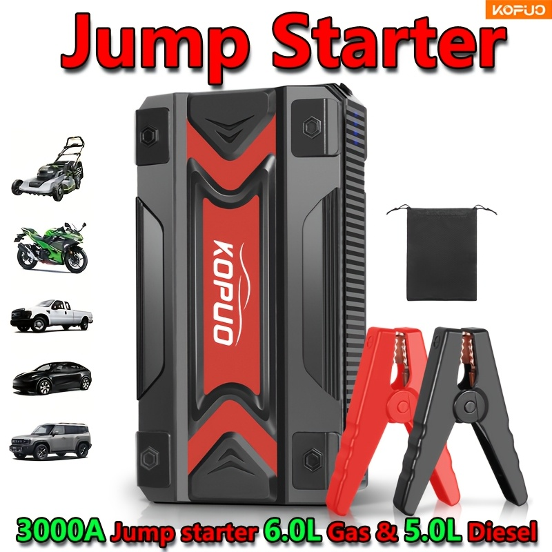 Car Jump Starter Power Bank 3-in-1 12V Battery Booster Charger LED Flashlight SOS for Cars Motorcycles for Garden, Patio and 