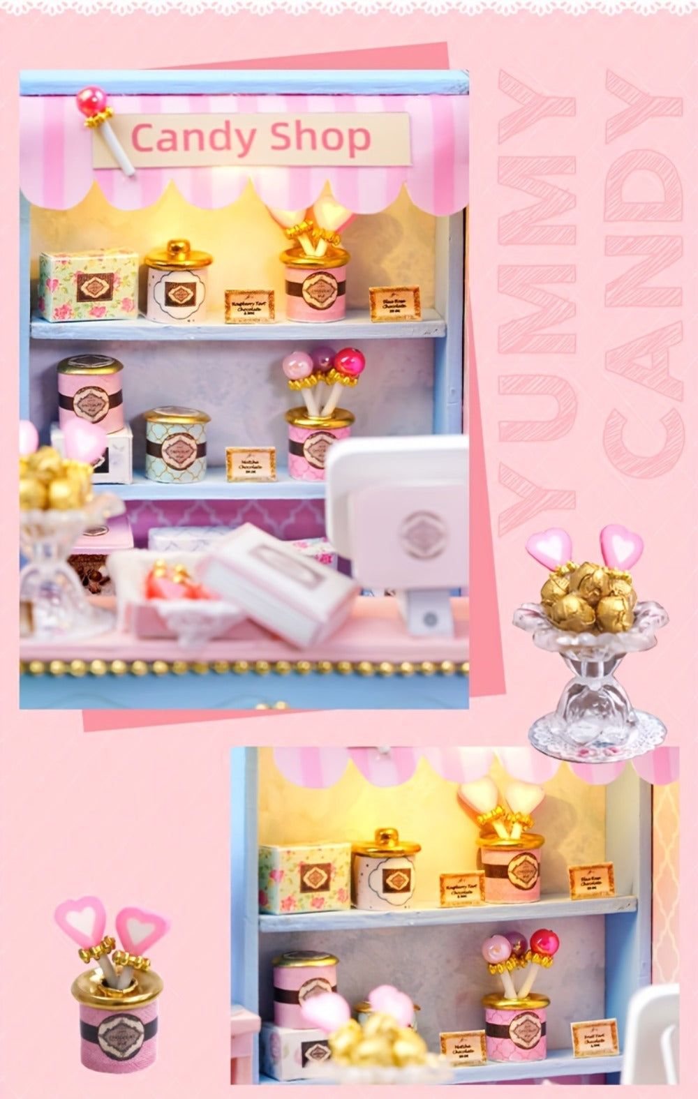 DIY Miniature Shop Dollhouse Kit with Dust Cover, Wooden Mini Store Assembly Set, 4 Themes Sakura Noodles Candy Atelier Coffe