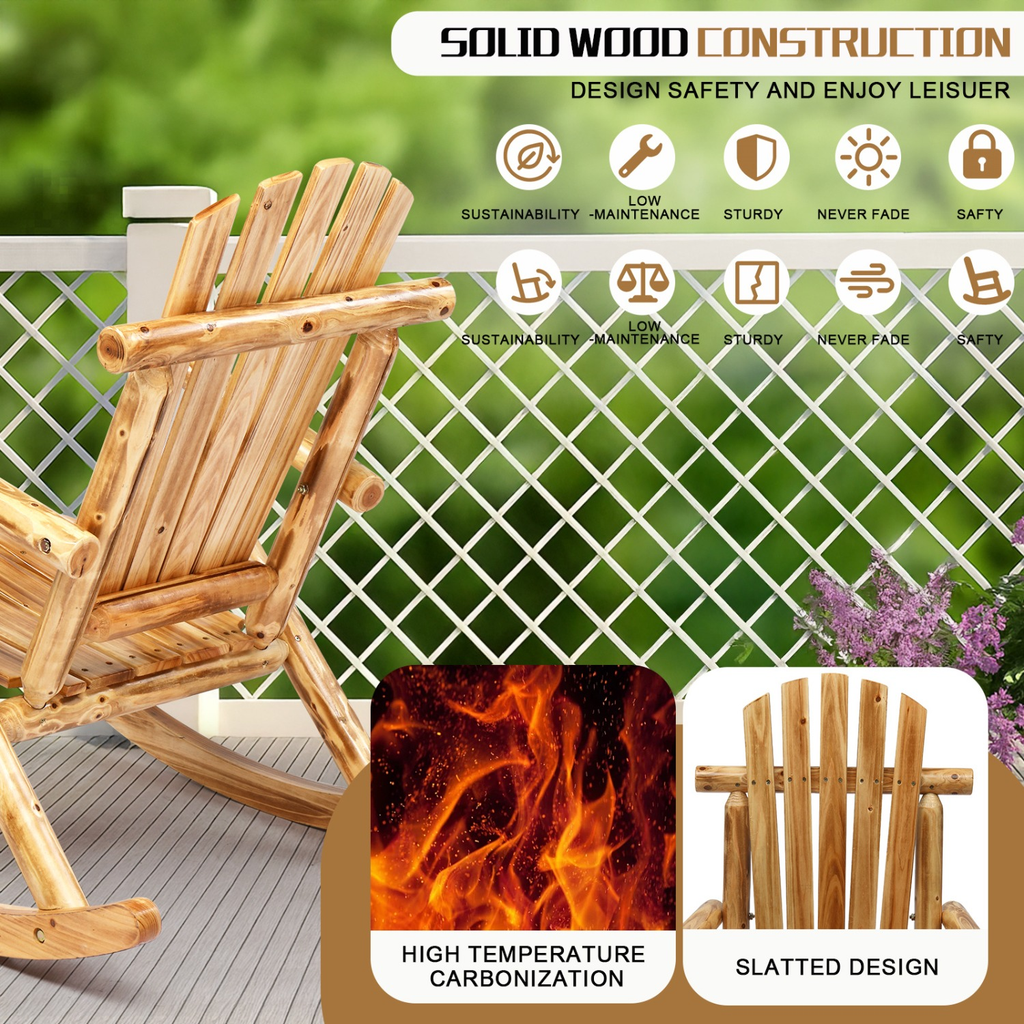 Patio Cedar Rocking Chair 26" Fan-Shaped Backrest Outdoor Rocker for Garden Poolside Patio — image 20