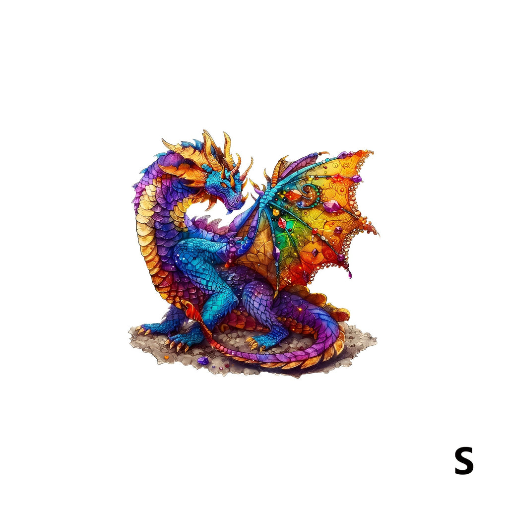 Dragon Wooden Jigsaw Puzzle Gemstone Fantasy – Colorful Irregular Animal Shaped Pieces, Unique Non-Repetitive Plywood Brain T
