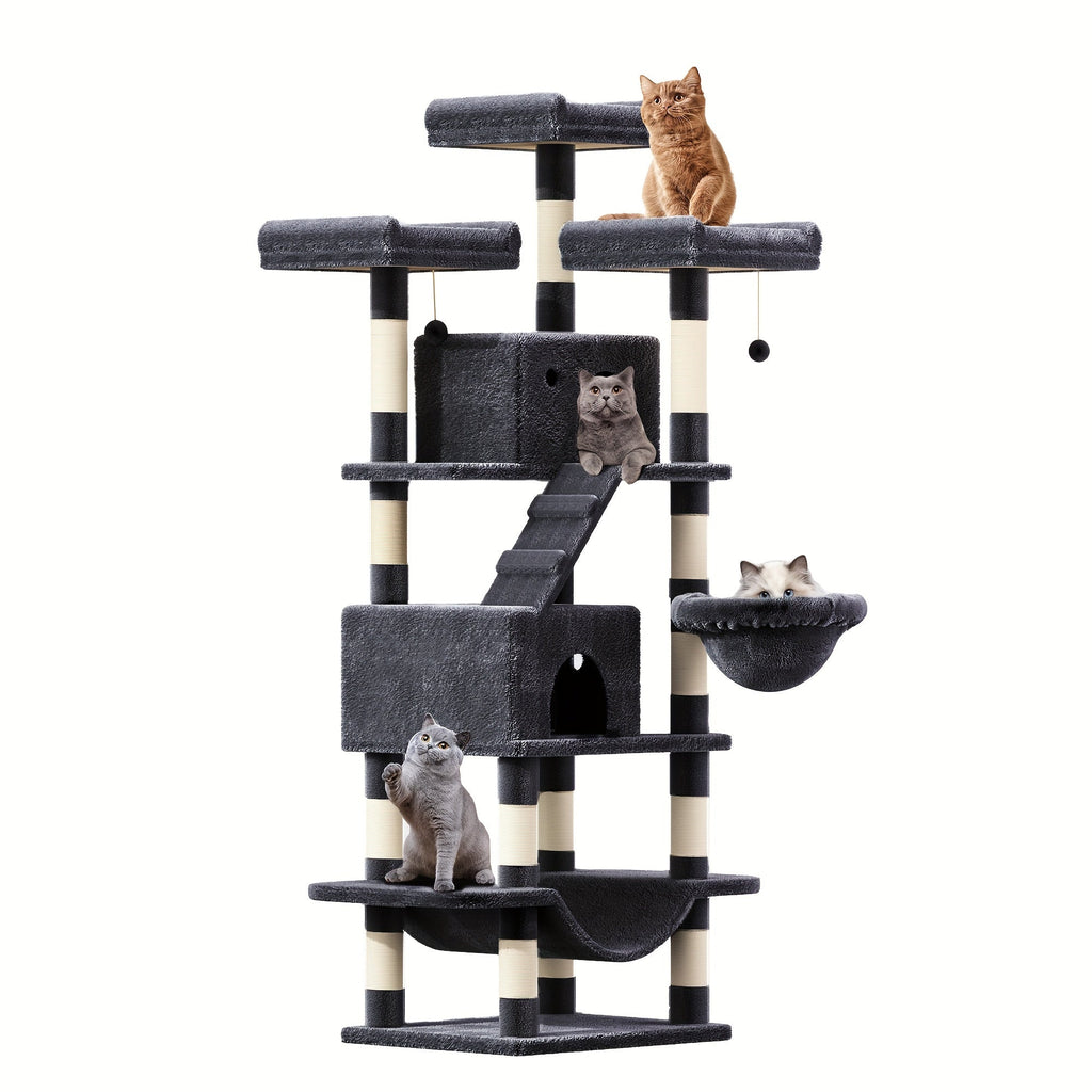 Large Multi-Level Cat Tower with Two Condos, Three Perches, Hammocks and Six Gray, Beige or Taupe Configurations — image 25