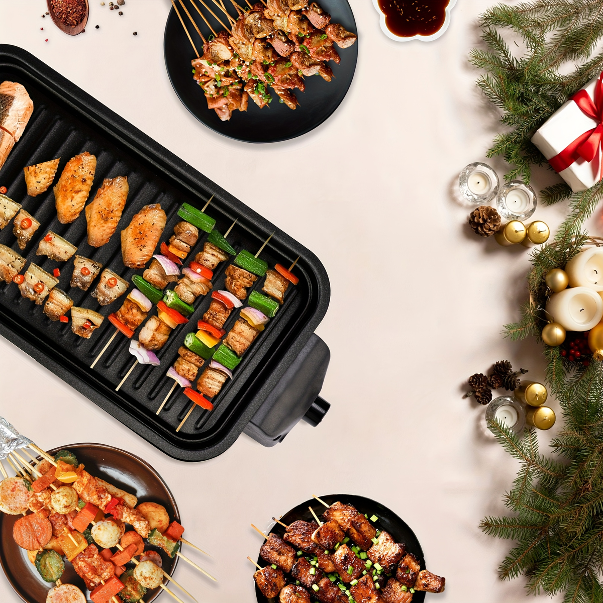 Indoor Electric Smokeless Grill 1700W with Raclette Pans, Non-Stick Plate, Portable Tabletop BBQ Griddle for Couples — image 