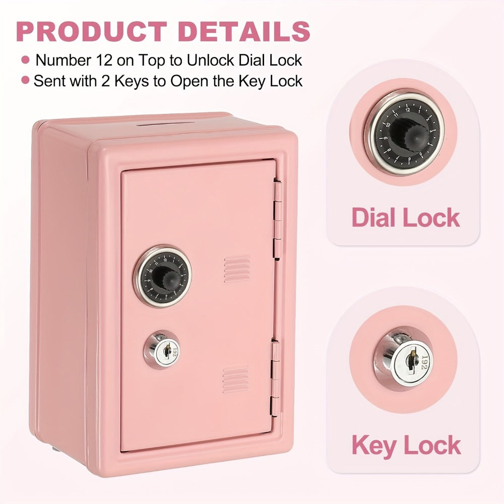 Metal Coin Bank Safe with Key and Combination Lock – Secure Steel Money Box with Removable Drawer, Coin Slot & Cash Storage f