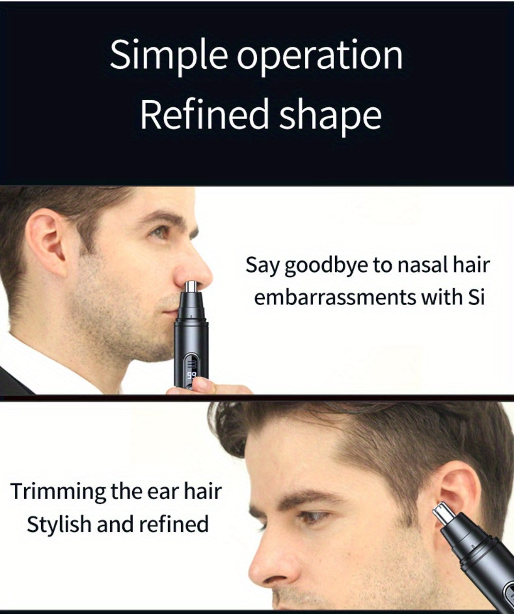 Nose Hair Trimmer Electric Painless 3-in-1 USB Rechargeable with LED Display – Trims Nose Ear Hair Eyebrows Waterproof Groomi
