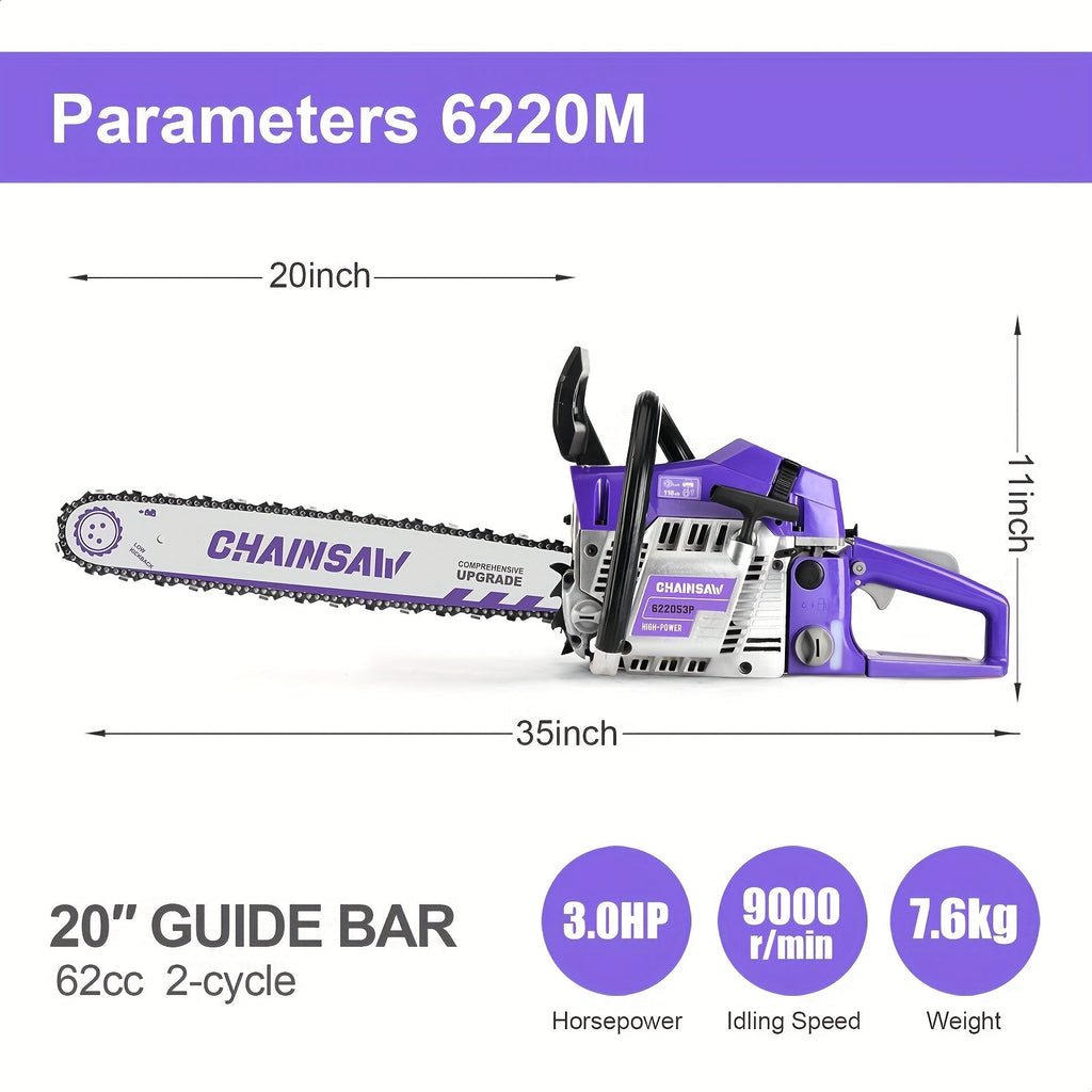 Chainsaw, Gas Powered Forestry Wood Cutting Farm Yard for Garden, Patio and Yard Use, with the Listed Configuration — image 3
