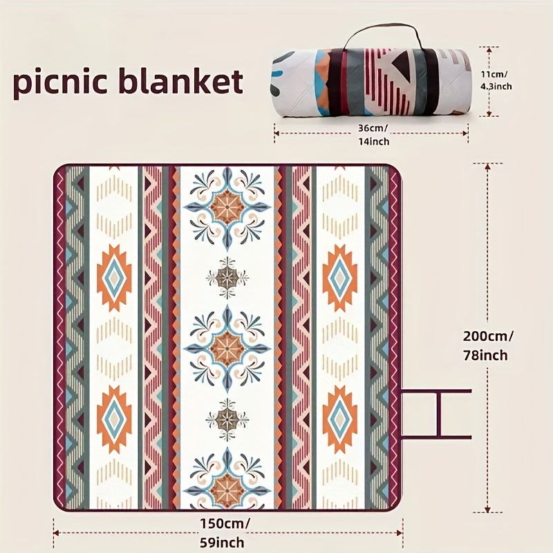 Rectangular Geometric Picnic Blanket with Rolled Carry Straps and 200 x 150 cm Pictured Open Size — image 4