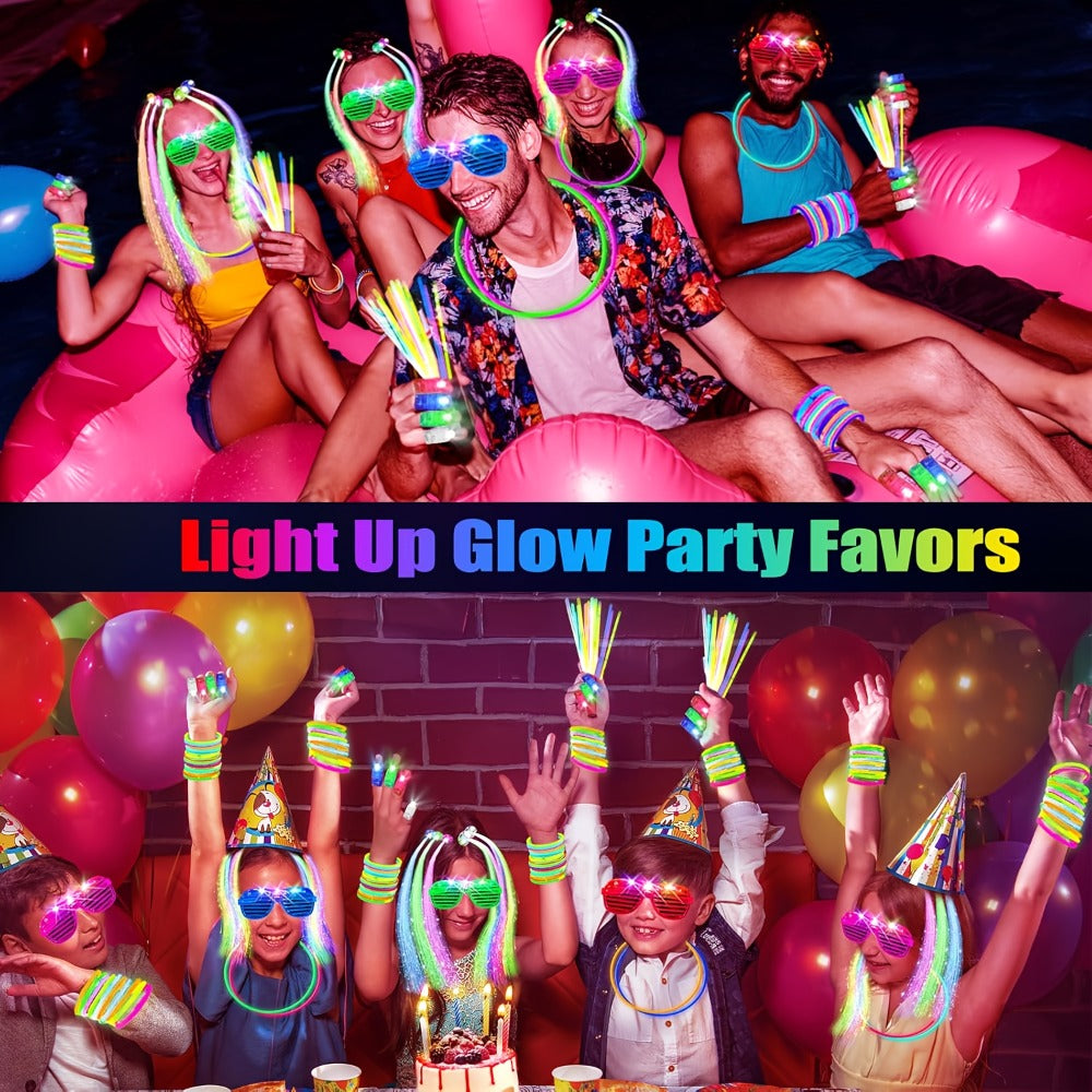 Neon Glow Accessory Party Supplies Set with 120 Pieces including Glasses, Rings, Sticks and Hair Clips — image 6
