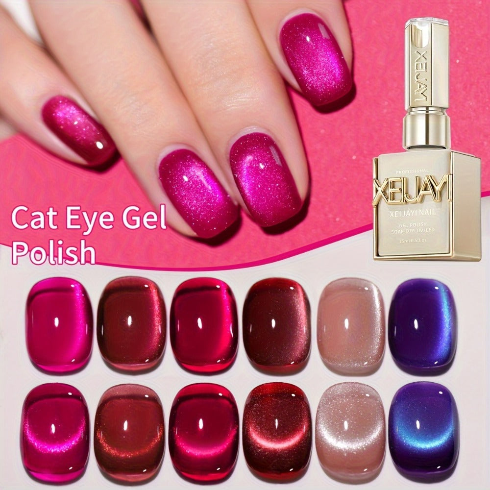 Gel Nail Polish 6-Color Berry Magnetic Cat-Eye Set in Frame Bottles with Plum-to-Magenta Shades — image 6