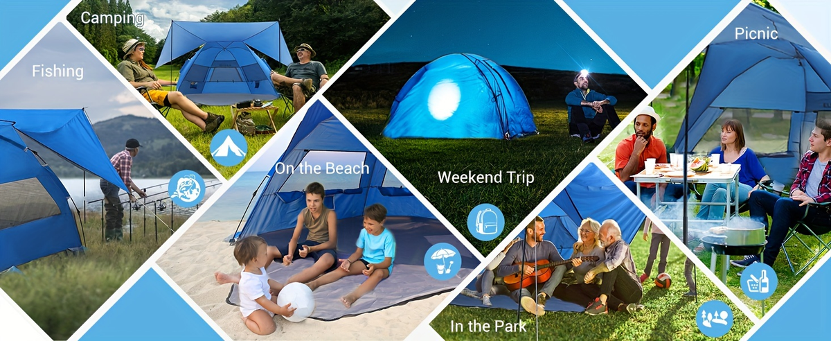 Convertible Beach Canopy Tent with Removable Roof, Four Setup Modes and Blue Checkout Color — image 8