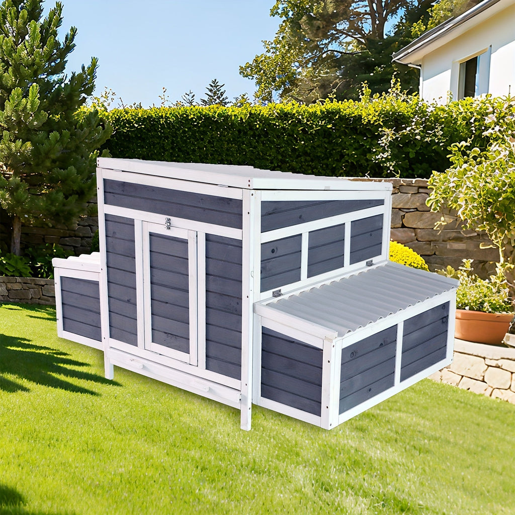 Wooden Chicken Coop with 2 Large Nesting Boxes for 4-6 Chickens, 59" Outdoor Hen House with PVC Roof — image 2