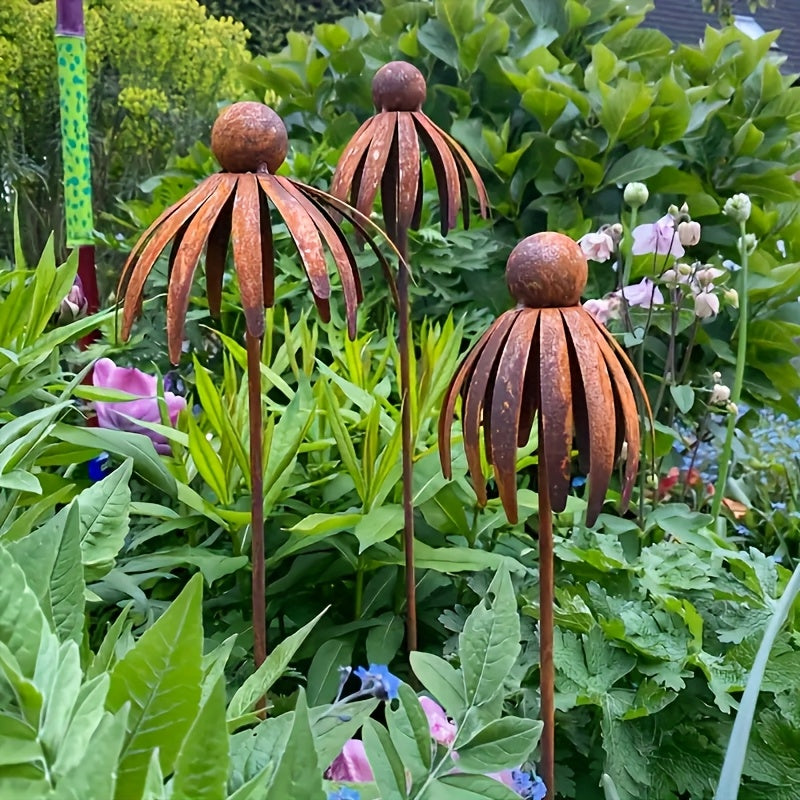 Rustic Iron Coneflower Garden Stake with 78 cm Stem, 13 cm Bloom and Ground Insert for Pots and Borders — image 5