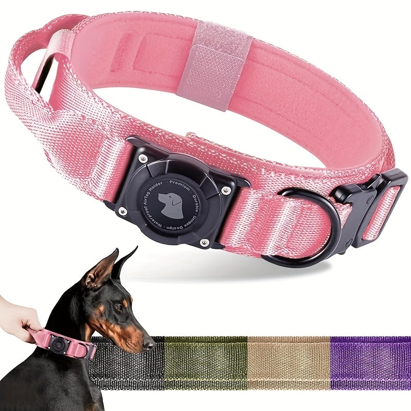 Tactical Dog Collar with Handle and Round Tracker Holder Case in Nine Colors and Sizes M to XL — image 21
