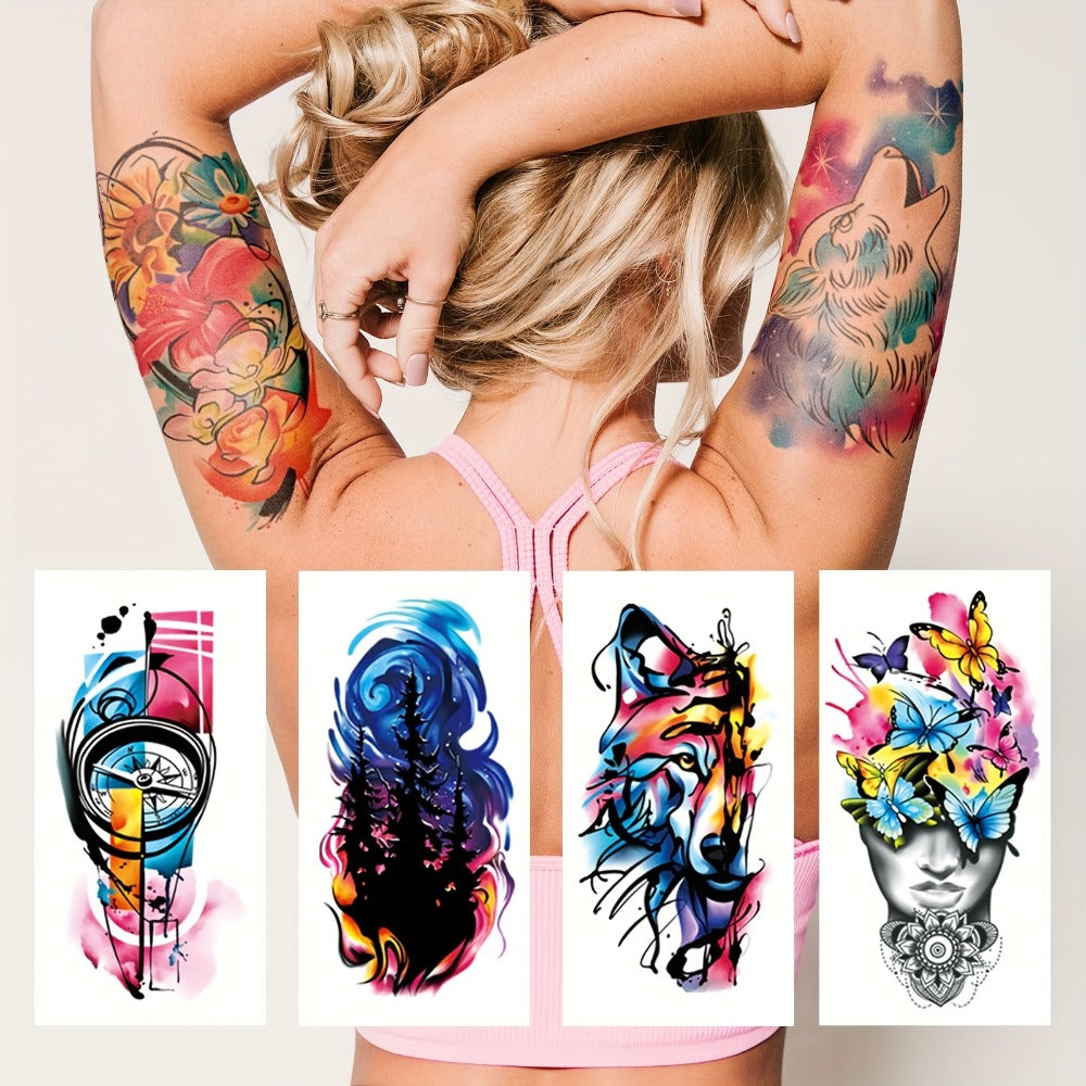 Temporary Tattoos, 46-Sheet Colorful Floral, Geometric, Portrait and Ink-Painting Style Body Art Set — image 7