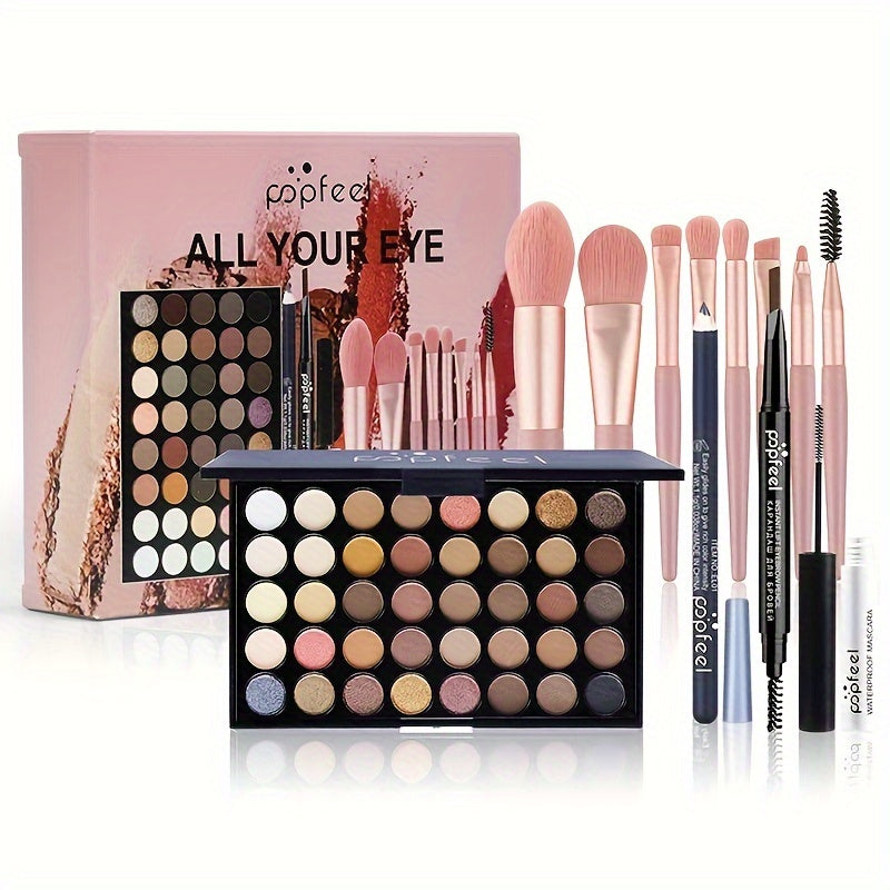40 Shade Eye Makeup Gift Set with Eyeshadow Palette, Brush, Eyeliner & Eyebrow Pencil, for Makeup, Travel and Everyday Vanity