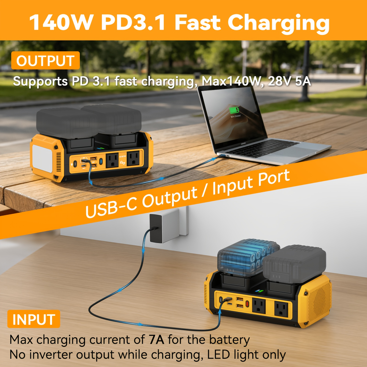 HASEED 350W Pure Sine Wave Power Inverter For DeWalt 20V Battery, 120V AC, 140W PD Fast Charging — image 8