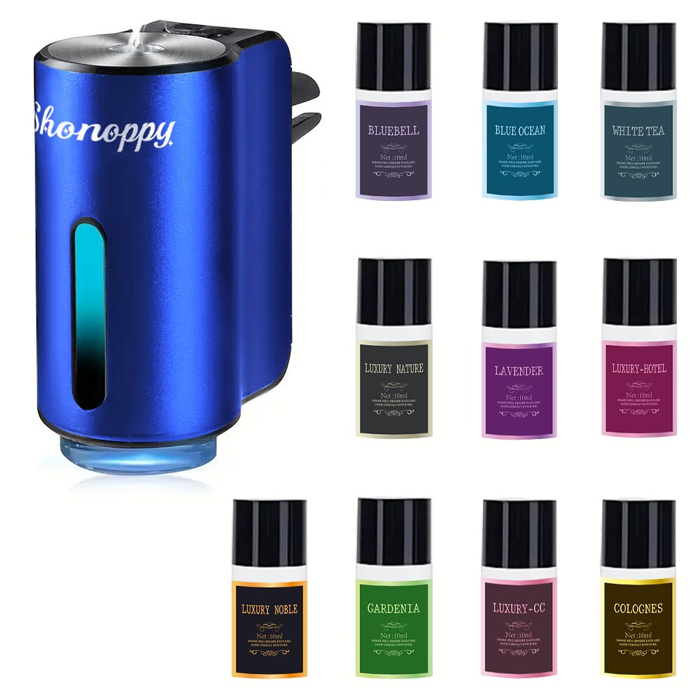 Car Air Freshener Aroma Diffuser with Essential Oils – USB Powered Smart Scent Diffuser for Car, 3/6/10/20 Bottles 0.34oz Ess