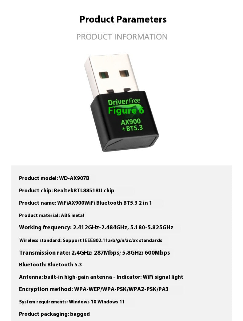 AX900M Wireless Network Card Wifi6 Drive-free Mini Wireless Receiver