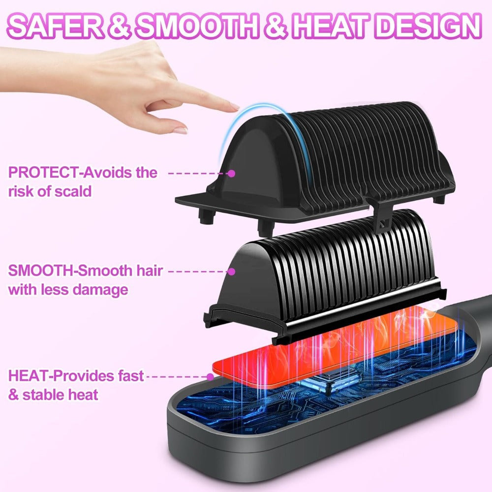 2-in-1 Hair Straightener & Curler LCD Display – 35-Second Fast Heat 4-Speed Temperature Anti-Scald Flat Iron Brush for Women 