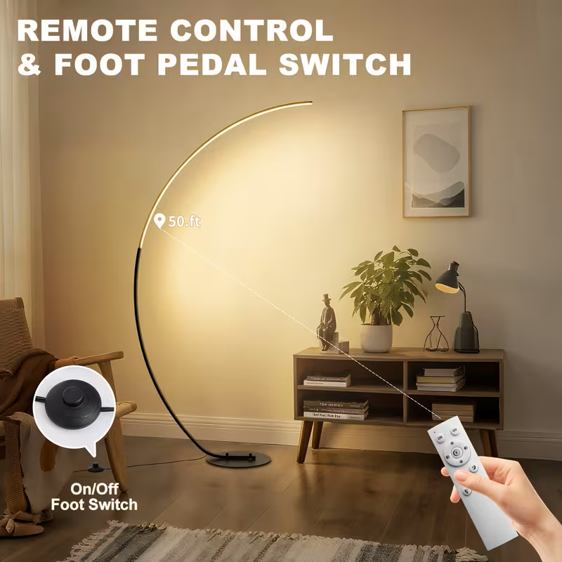 65-Inch Modern Dimmable Arched LED Floor Lamp with Remote
