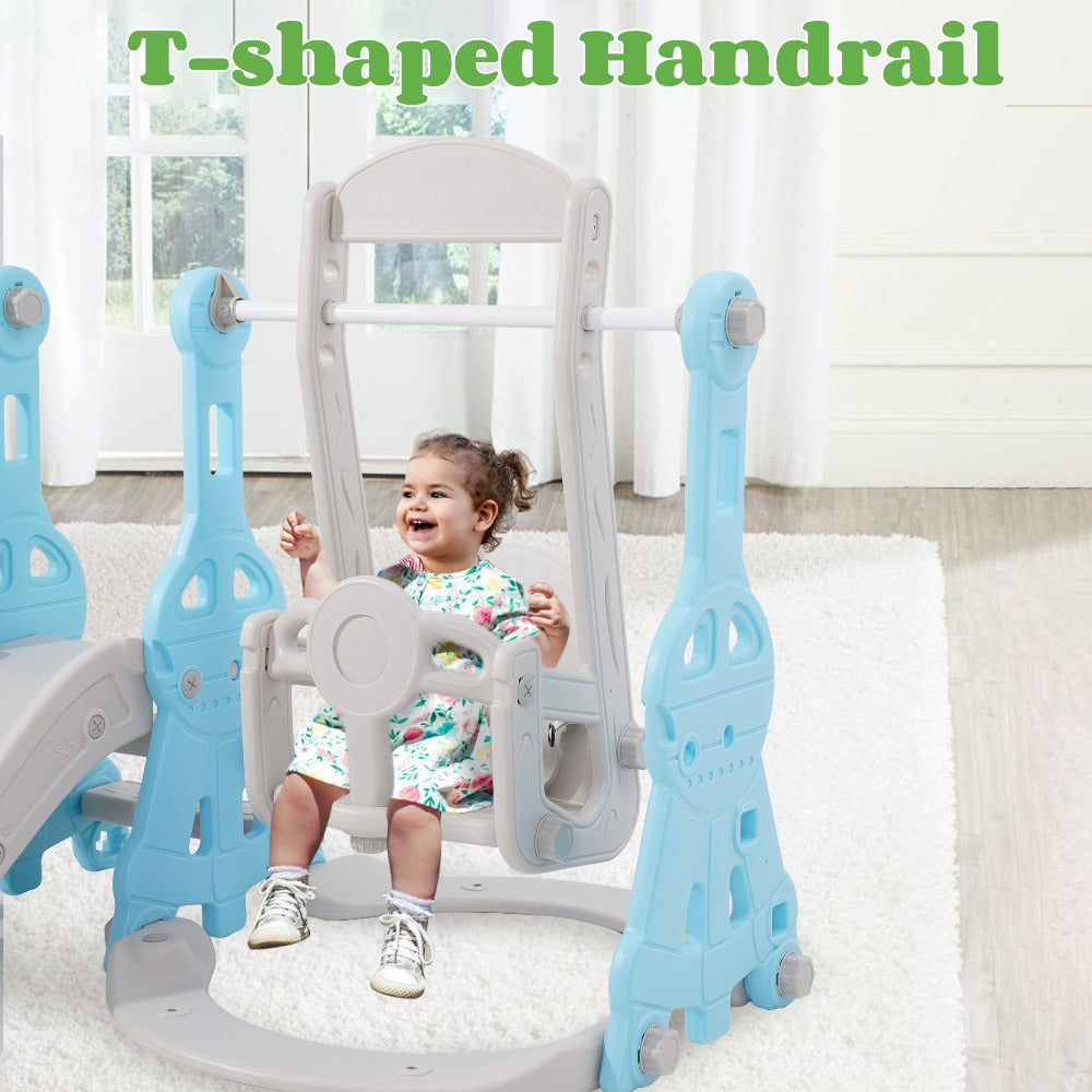4-in-1 Toddler Slide and Swing Set with Climber Basketball Hoop Outdoor Indoor Backyard Playground Playset for Kids Ages 1-6 