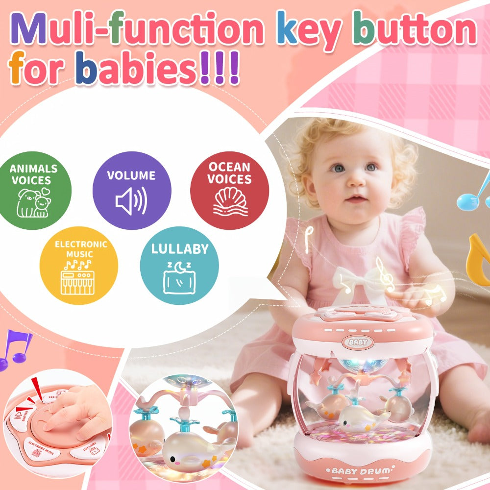 Baby Rotating Projector Music Toy 3 Months+, Interactive Animal Sounds & Lights, Multi-Functional Sensory Learning Toy for In