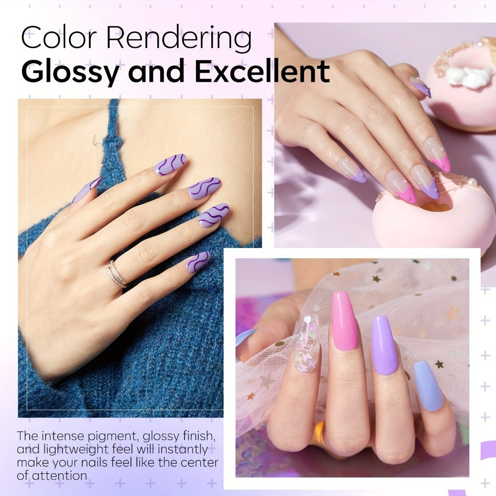Dip Powder Nail Kit with YANYILIKE Label, Blue Lilac Pink Butterfly Glitter Powders and Three 10ml Liquids — image 4