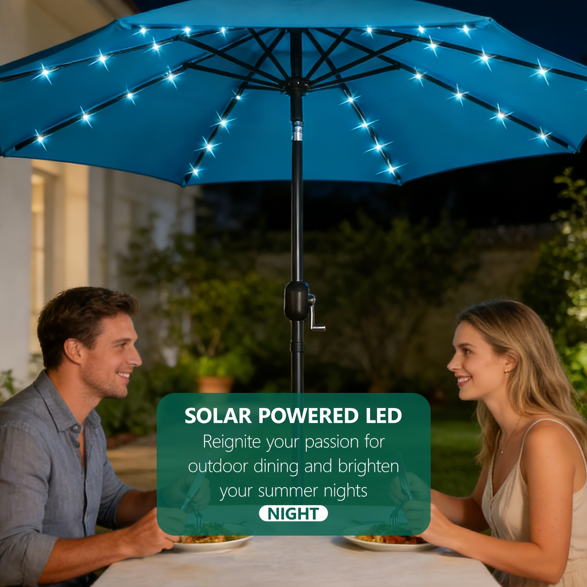 Patio Umbrella 9FT Solar LED Center-Pole Style in Sky Blue, Deep Blue or Khaki for Outdoor Shade — image 9