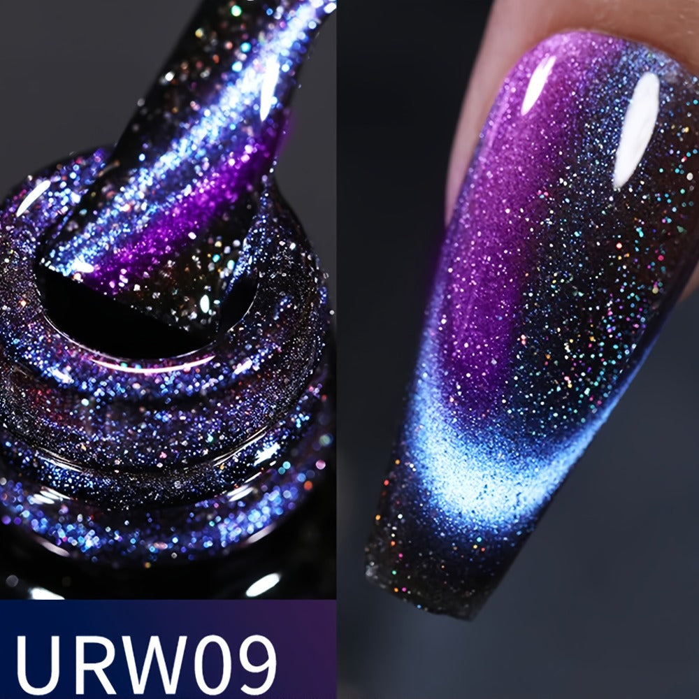 Magnetic Cat Eye Gel Nail Polish 9D Holographic Rainbow Glitter Blue & Purple – LED UV Soak-Off Gel Polish Paraben-Free Water