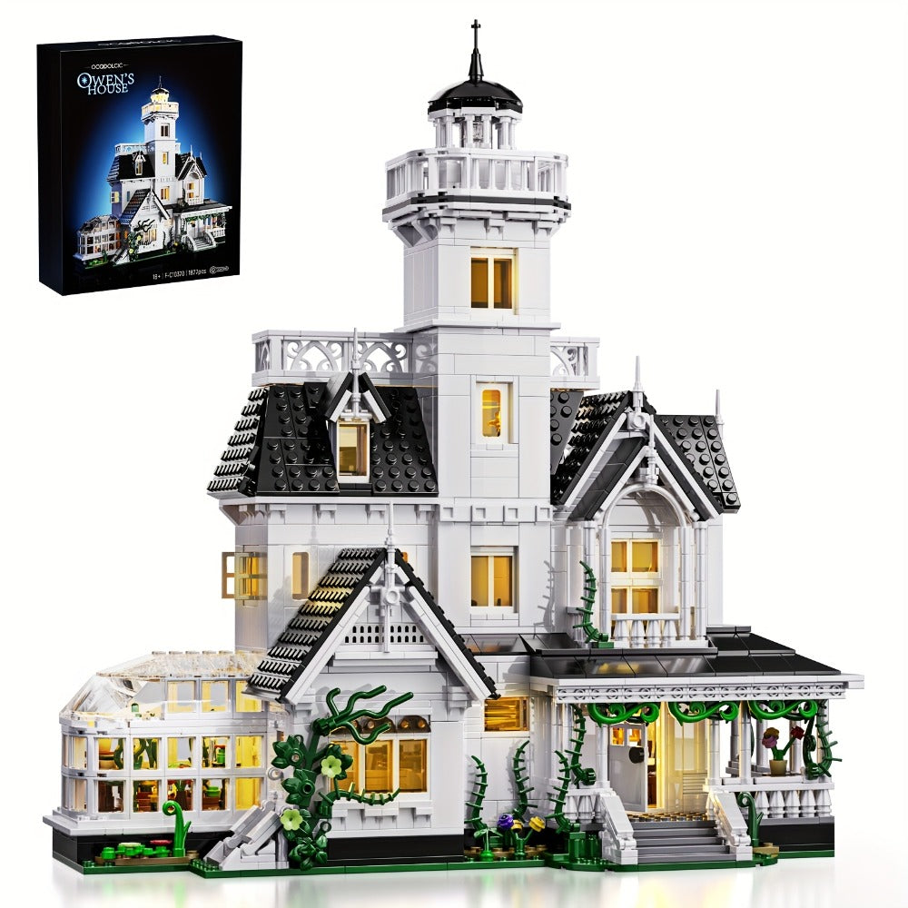Building Block Set Owen's House with 1877 Pieces, Three-Level Tower, Porch, Conservatory and Lighting — image 4