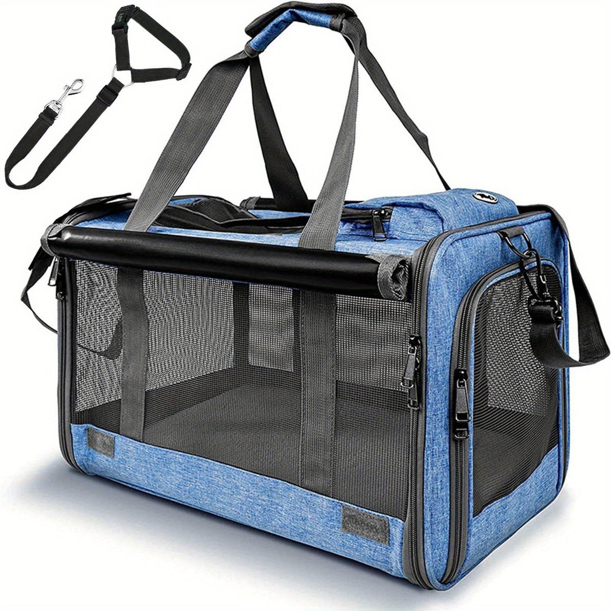Foldable Pet Carrier Tote with Wide Mesh Panels, Zippered Access, Top Handles and Detachable Shoulder Strap — image 2