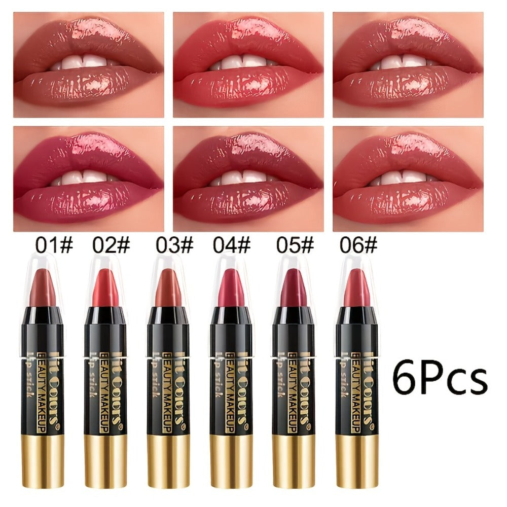 Glossy Crayon Lipstick Set 6 Pack Nourishing Lip Color, for Makeup, Travel and Everyday Vanity Use — image 3