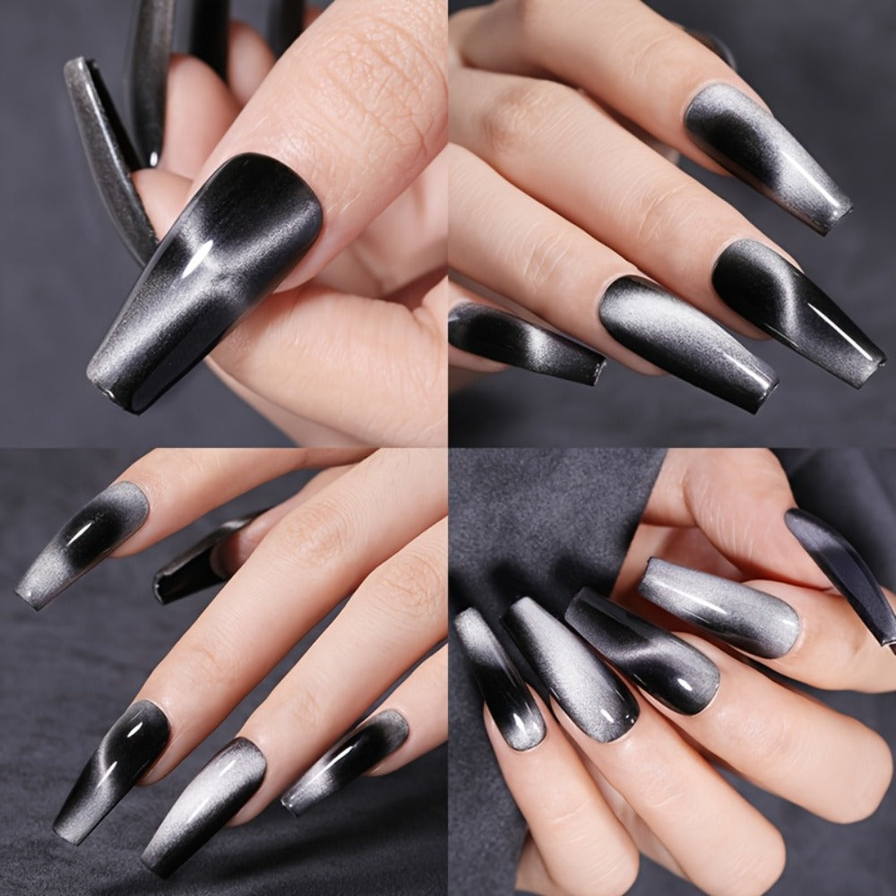 Gel Nail Polish 8-Piece Aurora Magnetic Cat-Eye Set with Black-Crystal Glitter and 3D Light-Shifting Finish for UV/LED Cure —