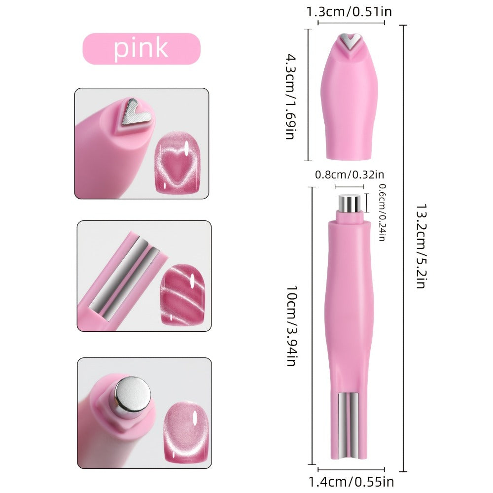 Cat Eye Nail Magnet Set 3Pcs 6-in-1 Magnetic Nail Art Tool – Pentagram Heart Round Cigar Magnets for Cat Eye Gel Polish Linea